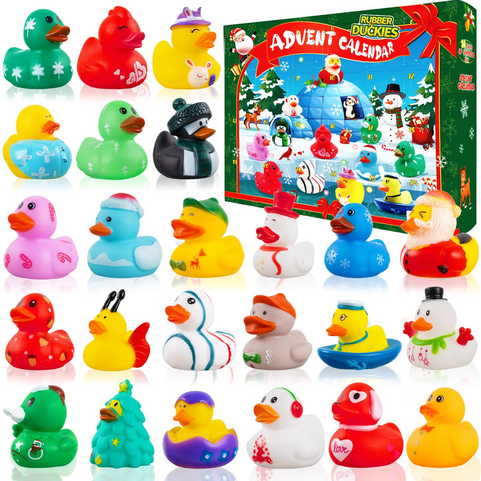 2024 Advent Calendar Christmas Ducks Kids- 24pcs Rubber Duck Xmas Advent Calendar 24 Days of Christmas Countdown Fun Duck Bath Toys for Winter Xmas Holiday Gifts Baby Shower Party Favors Girls Boys