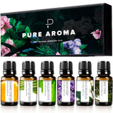 Essential Oils by PURE AROMA 100% Pure Oils Kit- Top 6 Aromatherapy Oils Gift Set-6 Pack, 10ml(Eucalyptus, Lavender, Lemongrass, Sweet Orange, Peppermint, Tea Tree)