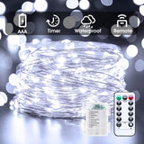 66Ft 200 LED Outdoor String Lights, Pure White Fairy Lights Battery Operated with Remote, Waterproof Twinkle Lights for Bedroom Dorm Patio Tapestry Backyard Garden Party Indoor Christmas Decoration