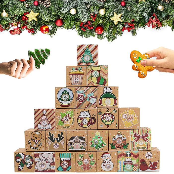 Elephant-package 24 Pcs DIY Kraft Paper Christmas Advent Calendar Boxes, 24 Days Advent Countdown Gift Boxes, Christmas Cardboard Number Boxes for Kids Adults School Office Xmas Holiday Decoration