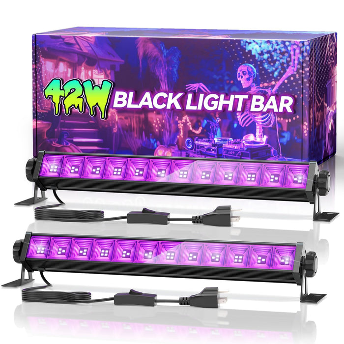 2 Pack 42W LED Black Light Bar, Glow Party Supplies, Halloween Blacklight