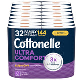 Cottonelle Ultra Comfort Toilet Paper with Cushiony CleaningRipples Texture, 32 Family Mega Rolls (32 Family Mega Rolls = 144 Regular Rolls) (8 Packs of 4), 296 Sheets per Roll, Packaging May Vary