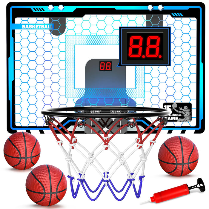 Indoor Basketball Hoop with Auto Scoring, Lights & Balls for Kids Ages 5-12