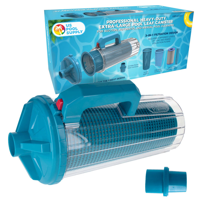 U.S. Pool Supply Pool Leaf Canister - XL Heavy Duty Inline Pool Leaf Catcher, 3-in-1 Filtration (3 Filters, Basket, Mesh Bag & Micro-Cartridge) - Fits 1.5" Hoses, Catch Leaves, Inground Vacuum Cleaner