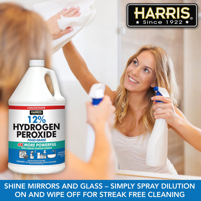 HARRIS 12% Concentrated Food Grade Hydrogen Peroxide, 128oz, for Kitchen, Bath, Laundry, Home and Garden with Easy Fill Funnel