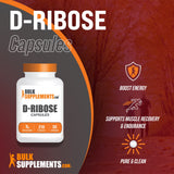BULKSUPPLEMENTS.COM D-Ribose Capsules - Dietary Supplement for Energy, D-Ribose Pills - Unflavored - 5000mg per Serving - 30-Day Supply (210 Capsules)