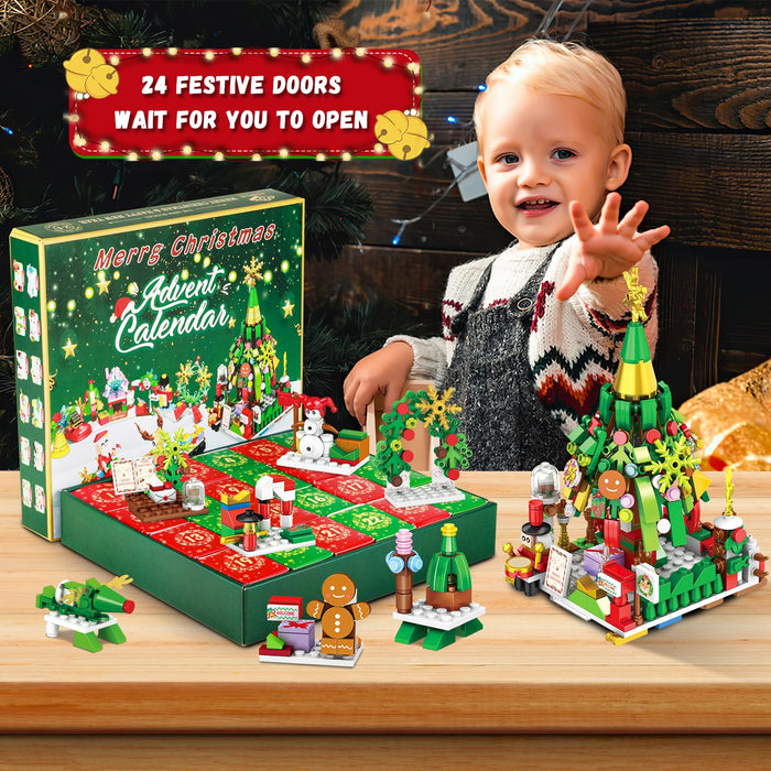 Advent Calendar 2024, 24 Days Christmas Countdown Advent Calendar, 24 Boxes of 12-in-1 Christmas Tree and Street Building Blocks Set for Kids Teens Boys Girls Women Men Ideas