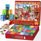 Advent Calendar 2024, Christmas Puzzle for Kids and Adults, 24 Days Countdown Calendars for Boys Girls, 1008 Pieces Christmas Puzzle in 24 Boxes, Lively Christmas(27.56 x 19.68 Inch)