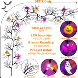 [8 Modes & Timer] 6 Ft 45 LED Halloween Willow Vine Twig Garland Decorations with 5 Pumpkin & Bat & Ghost Lights, Halloween Garland with Battery Operated for Home Indoor Wall Fireplace Mantle Decor