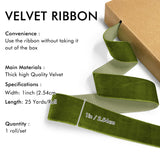 Olive Green Velvet Ribbon 1'' 25 Yards for Christmas Tree, Gift Wrapping, Flower Bouquet, Wreath Decorations, Bow Making