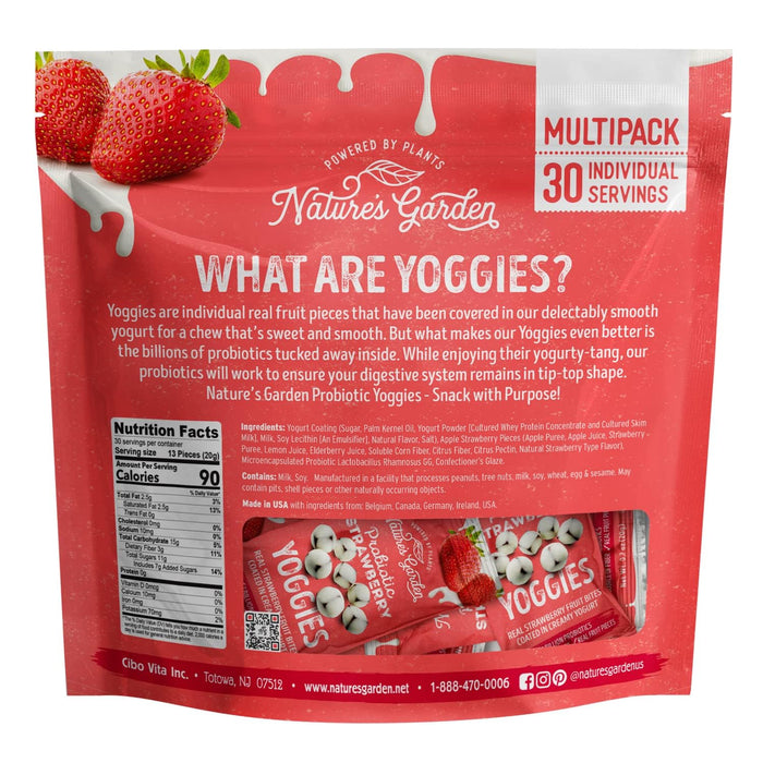 Nature's Garden Probiotic Strawberry Yoggie Bites ，Strawberry Yogurt Covered Snack Pack, High Fiber, Delicious Real Fruit Pieces, No Artificial Ingredients, Healthy Snack for Adults ，21oz (30 x 0.7oz)