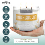 Essential Elements by Candle-lite Scented Candles, Vanilla & Sandalwood Fragrance, One 14.75 oz. Three-Wick Aromatherapy Candle with 45 Hours of Burn Time, Off-White Color