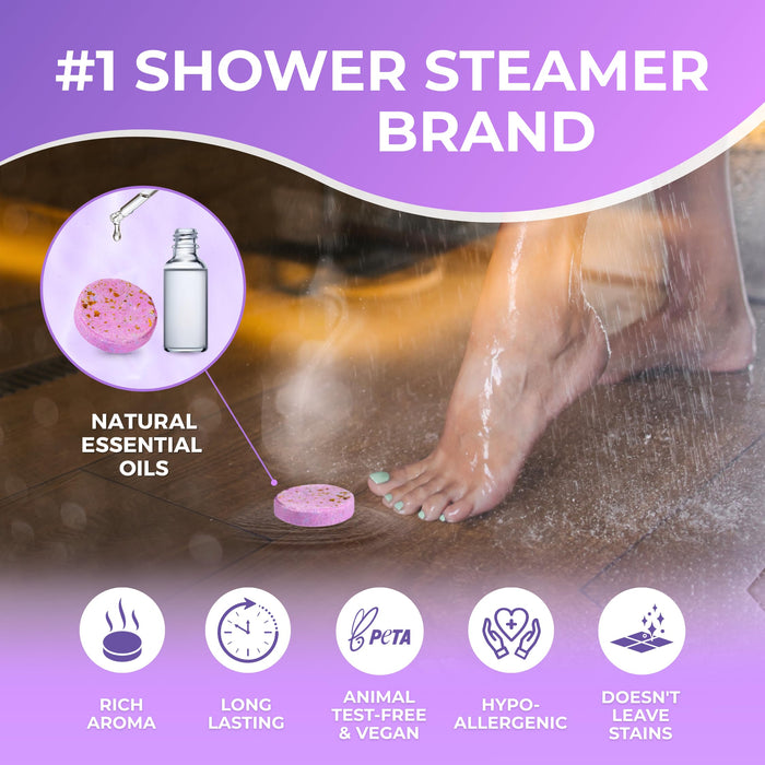 Cleverfy Shower Steamers Aromatherapy - Box of 6 Premium Shower Bombs with Essential Oils. Self Care Christmas Gifts for Women and Stocking Stuffers for Adults and Teens. Purple Set