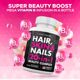 Biotin, Collagen, Silica, Hyaluronic Acid & Keratin - Hair Skin and Nails Vitamins for Hair Growth Support - Supplements for Women, Men - With B Vitamin Complex - Nails & Skin - 60 Capsules