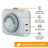 GE 24-Hour Indoor Plug-In Outlet Timer, 1 Polarized Outlet, Timers for Electrical Outlets Indoor, Light Timers Indoor, 30 Minute Intervals, Daily ON/OFF Cycle, Christmas Tree Timer, 2 Pack, 56177