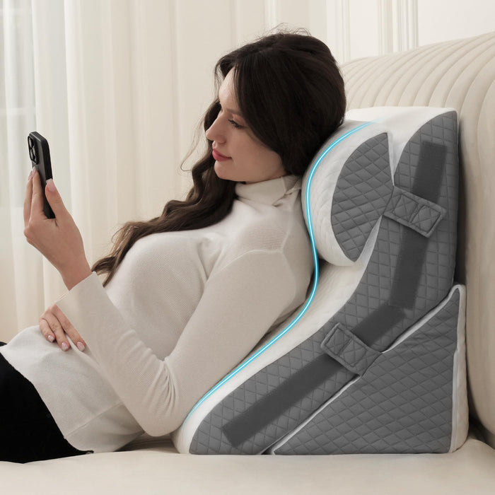 Flyxunfri Bed Wedge Pillow for Sleeping Orthopedic Wedge Pillows Set 9&12&16&20 Inches Adjustable Memory Foam Reading Pillow for Acid Reflux Relief Ergonomic Incline for Back Pain