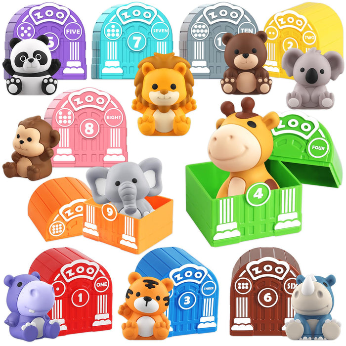 Toddler Toy for 1 2 3+ Years Old, Learning Toy for Toddlers with 20PCS Safari Animal Toy, Montessori Educational Toy for Kids,10 Animals &10 Houses for Babies Boys Girls Easter Christmas Birthday Gift