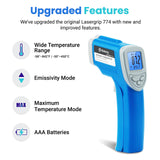 Etekcity Infrared Thermometer Upgrade 774, Heat Temperature Temp Gun for Cooking, Laser IR Surface Tool for Pizza, Griddle, Grill, HVAC, Engine, Accessories, -58°F to 842°F, Blue