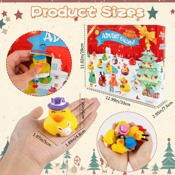 2024 Advent Calendar Christmas Ducks - 24pcs Rubber Duck Advent Calendar 24 Days of Christmas Countdown Toys Fun Duck Bath Toy for Xmas Holiday Gifts Party Favors Kids Toddlers Girls Boys