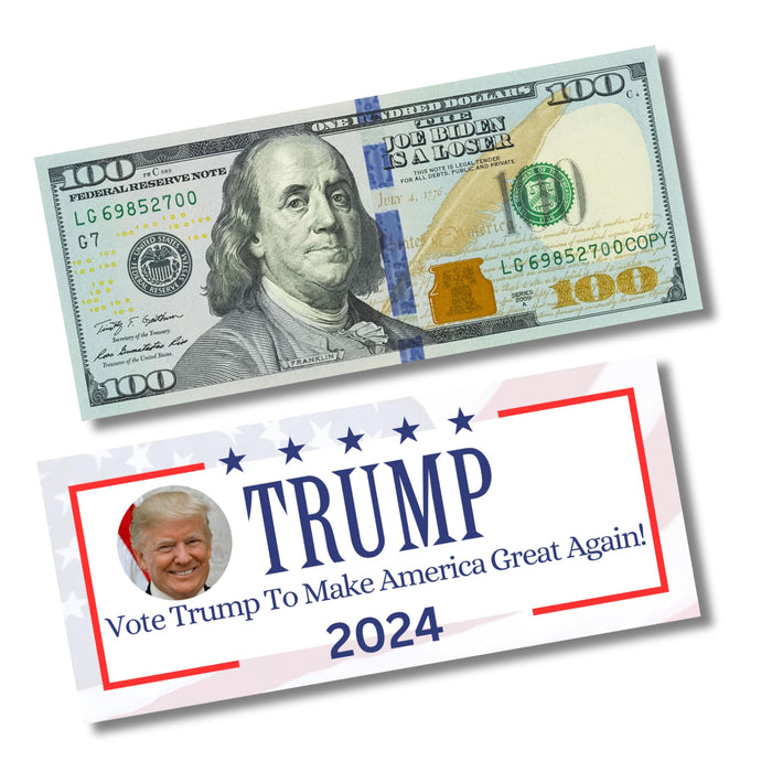 Vote for Trump Prank $100 Bills. Joe Biden is A Loser on The Front. Vote for Trump on The Back with White Background. (50 Pack)