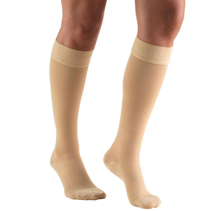 Truform 20-30 mmHg Compression Stockings for Men and Women, Knee High Length, Dot Top, Closed Toe, Beige, Large