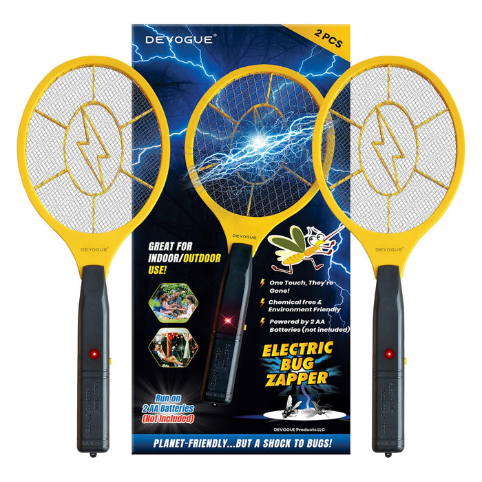 DEVOGUE® Pack of 2 Electric Fly Swatter Bug Zapper Battery Operated Flies Killer Indoor & Outdoor Pest Control Mosquito Zapper and Insect Catcher Racket (Packing May Vary)