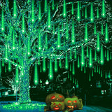 Weepong Halloween Lights Outdoor, Meteor Shower Lights Christmas Lights for Halloween Decorations, 8Tube 192LED Snow Falling Rain Icicle String Lights for Xmas Christmas Decor Tree Party,UL Plug Green