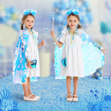 LIMIROLER Princess Dress Up Toys Princess Dress Up Clothes Rainbow Mermaid Cape Kit 9 Pcs Gift Set for Little Girls 3-8 Years Old, Great Gift Set for Birthday Christmas Halloween (Rainbow Blue)