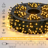 JMEXSUSS 500 LED Christmas Lights Outdoor, 173ft Warm White Christmas Tree Lights Outdoor Waterproof, 8 Modes Plug in Christmas String Lights for Holiday Xmas Indoor Ceiling House Decorations