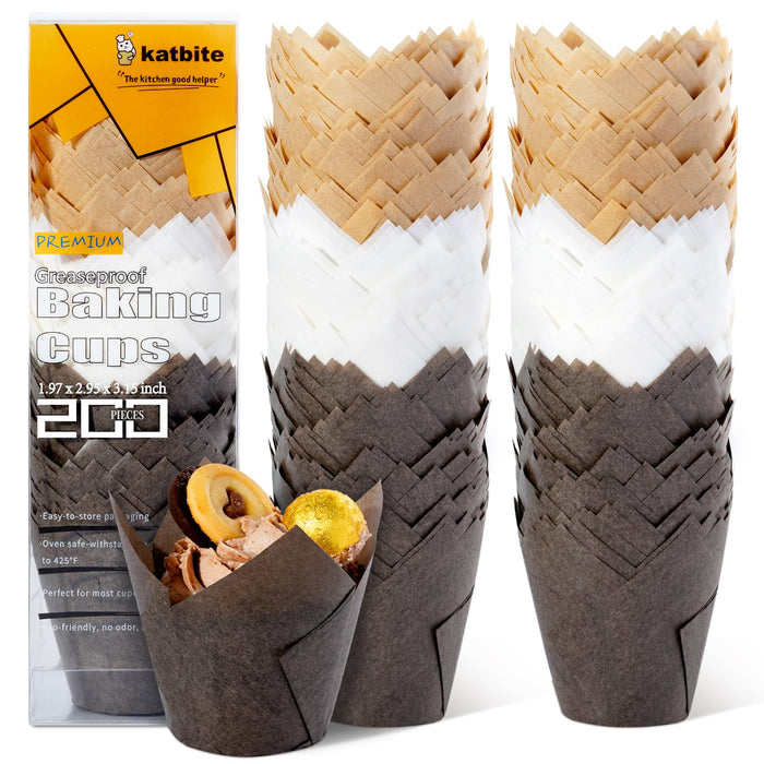 Katbite Tulip Cupcake Liners Holders 200PCS, Muffin Baking Cups, Cupcake Wrapper for Party, Wedding, Birthday, Christmas