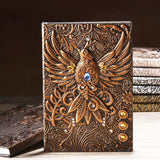 Vintage 3D Phoenix Embossed Leather Writing Journal with Golden Pen Set,A5,200Pages,Antique Handmade Daily Notepad Sketchbook,Travel Diary&Notebook to Write in,for Women Men (Red Bronze)