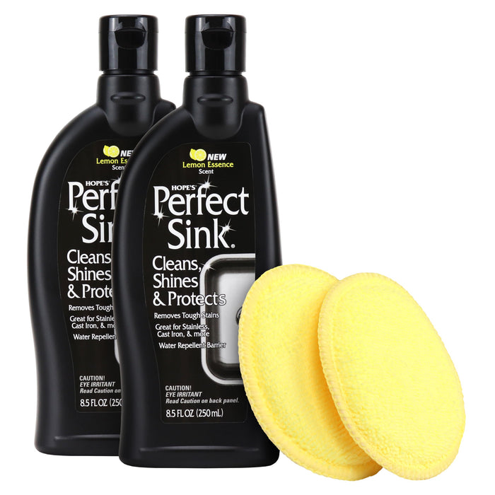 HOPE'S Perfect Sink Cleaner and Polish, Restorative, Water-Beading, Removes Stains, Ideal for Brushed Stainless Steel, Cast Iron, Porcelain, Corian, Composite, Acrylic, 8.5 oz 2 Pack with 2 Pads