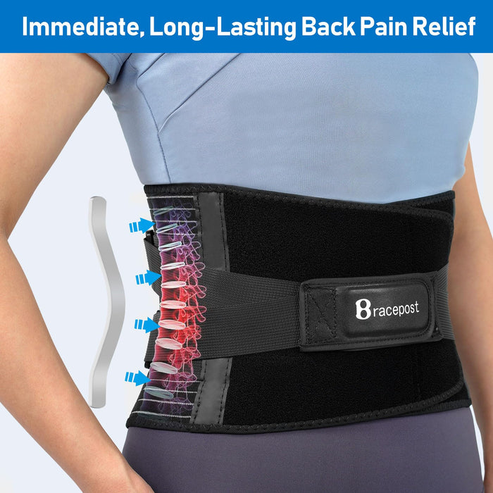 Bracepost Back Braces for Lower Back Pain Relief, Breathable Back Support Belt for Women (Black, X-Large)