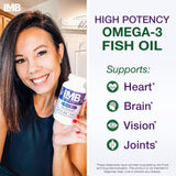 Wild Caught Omega 3 Fish Oil 3000mg - Triple Strength Burpless DHA 900mg + EPA 1200mg Non-GMO - Enteric Coated with No Aftertaste - LMB (90 Soft Gels)