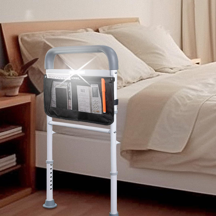 Bed Rails for Elderly Adults Safety with Motion Light Adjustable Heights Storage Pocket Assist Support Side Railing for Seniors Slides Under Bed Guard Bed Handle Bars (Grey Handle with Light)