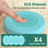 Svarvns Back Lotion Applicator with 4 Replaceable Pads, Lotion Applicator for Back Self Elderly, Women, Sunscreen Applicator for Cream with 17" Curved Handle Easy to Target Back and Feet, Blue