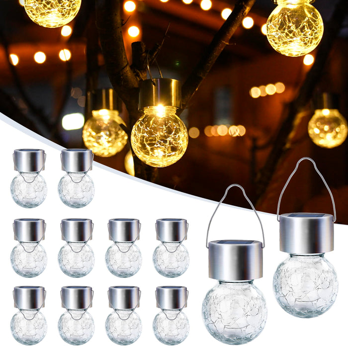 GIGALUMI 12 Pack Solar Outdoor Lights, Solar Hanging Lights for Christmas Decoration-Cracked Glass Solar Lights Outdoor Waterproof for Garden, Yard, Fence, Tree(Warm White)