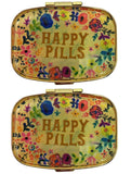 AmyZone Metal Pill Organizer Travel Friendly Portable Compact Pill Box Cute Pill Case to Hold Vitamins/Tylenol/Fish Oil/Supplements/Meds/Tablet for Purse/Pocket(Happy Pills 2 pcs with Mirror Inside)