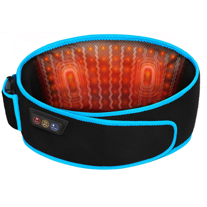 SHINE WELL Back Massager Belt Cordless, Red Light Therapy Massage Belt with 3 Heat Levels and Vibrating, Lower Back Massager FSA Eligible,Battery Powered