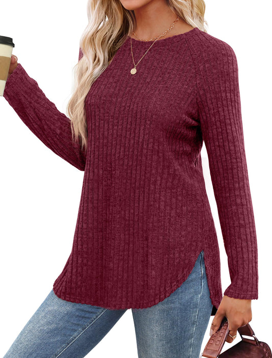 Saloogoe Womens Long Sleeve Tops Casual Tunic Tops for Women Loose Fit Dressy Sweaters for Women Winter Christmas Red M