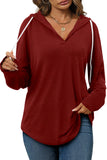 Bofell Christmas Shirts for Women Loose Fit V Neck Sweaters Long Sleeve Tops Fall Clothes 2023 Wind Red M