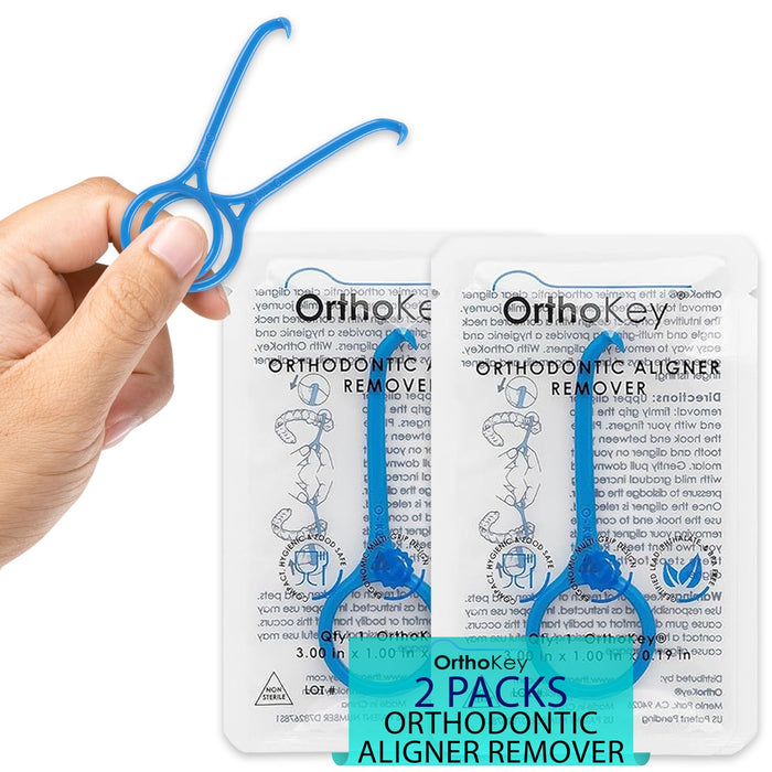 OrthoKey Clear Aligner Removal Tool | Invisible Removable Braces, Denture, Brackets, Retainer Remover Key | Personal Orthodontic Supplies, Dental-Grade for Ortho Cleaning & Travel Use | (2-Pack) Blue