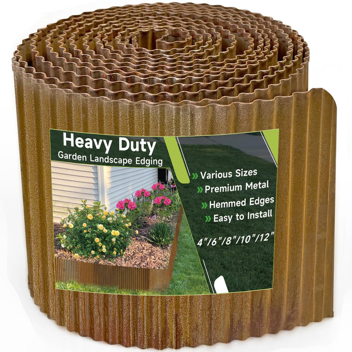 Corrugated Garden Edging, 6"×10Ft Pre-Rusted Landscape Edging & Lawn Edging Border, Metal Garden Border for Flower Beds, Garden，Lawn，Raised Beds & Tree Surrounds