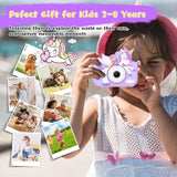 Envyvip Unicorn Toys Camera for Kids Girls Age 3-8, Toddler Kids Digital Camera Christmas Birthday Gifts for 3 4 5 6 7 8 Years Old Girl, Cute Selfie Video Camera, HD 1080P, 32GB SD Card, Purple