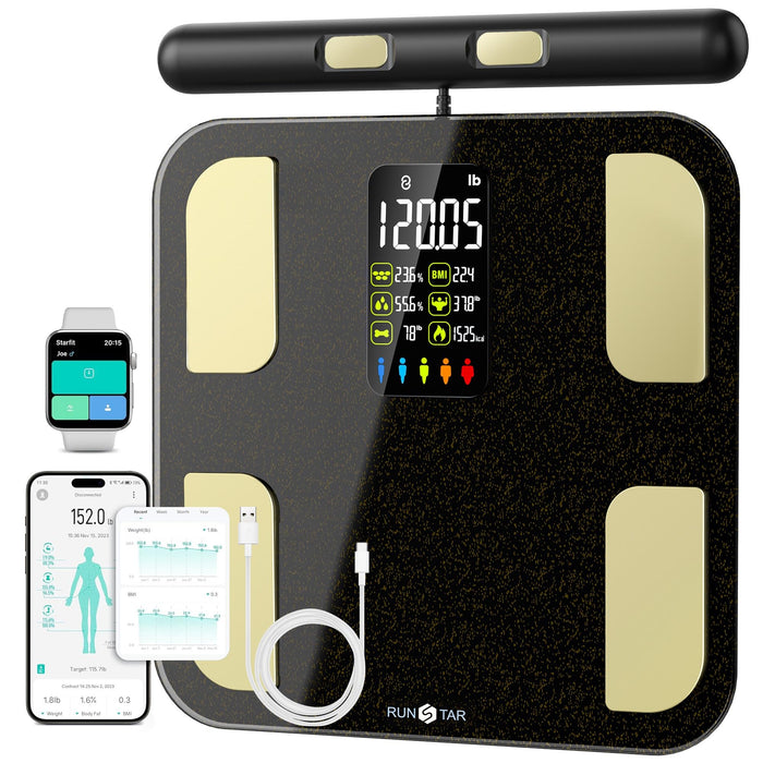 Scale for Body Weight, RunSTAR 8 Electrodes High Accurate Rechargeable Composition Analyzer with BMR Index Body Fat Digital Scale Composition Muscle & Fat Measurement Large Display 400L