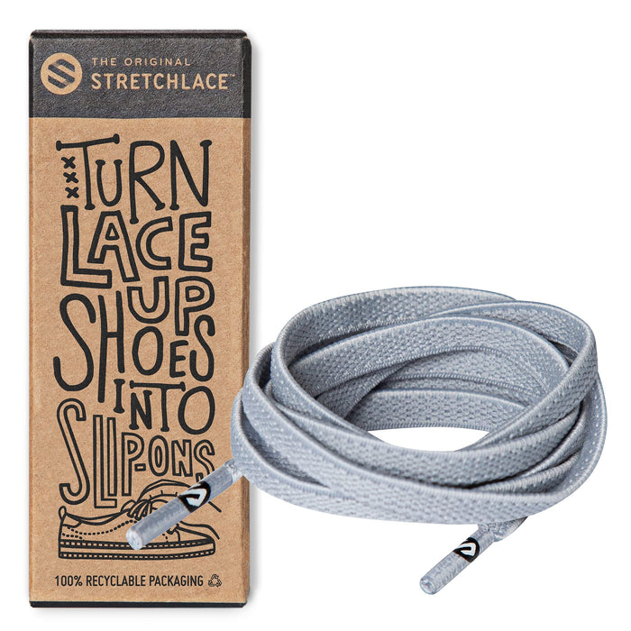 THE ORIGINAL STRETCHLACE - Flat Elastic Shoelaces, Stretch Shoe Laces for Adult Sneakers, Stylish Shoe Laces for Elderly, Kids, and People with Special Needs, Light Grey, 24in