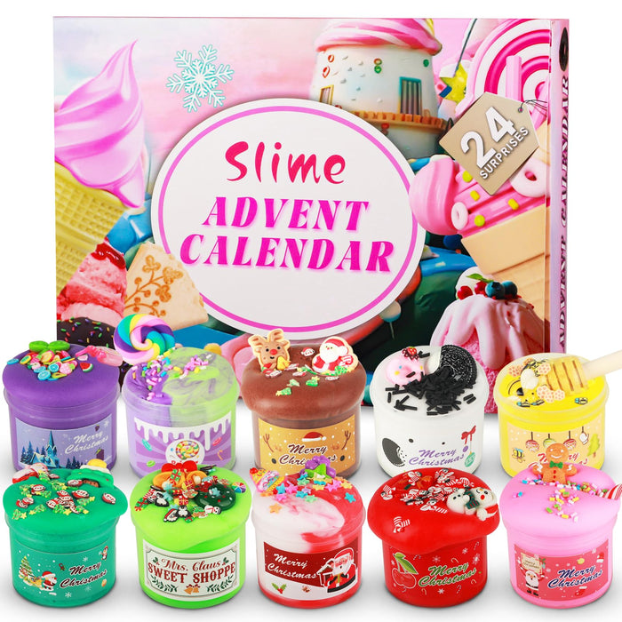 Advent Calendar 2024-24 Days Christmas Countdown Calendar Gift Box with DIY Fluffy Slime Kit - Slime Advent Calendar 2024 Xmas Gifts for Toddler Kids Teens Girls Boys 4 5 6 7 8 9 10 11 12 Year Old