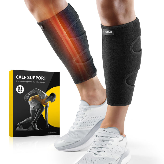 CAMBIVO Calf Braces for Men and Women - 2 Pack Adjustable Shin Splints Support Wrap for Torn Calf Muscles, Lower Leg Compression Sleeves Guards for Calf Pain Relief, Swelling, Strain, Sprain