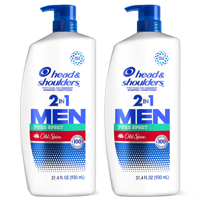Head & Shoulders 2-in-1 Dandruff Shampoo and Conditioner Set, Clinically Proven Dandruff & Itch Relief, Lemon-Lime Scent of Old Spice Pure Sport, Nourish Scalp & Hair, 31.4 Fl Oz Each, 2 Pack