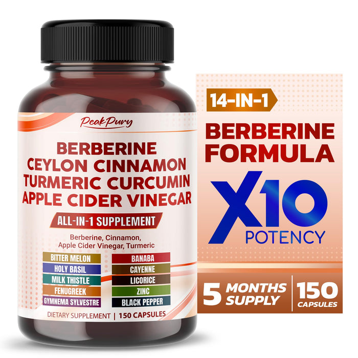 PEAKPURY Berberine 8000mg Cinnamon 6000mg Apple Cider Vinegar 3000mg Turmeric 3000mg - Overall Wellness Support- Made in USA